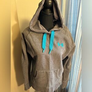 Under Armour Gray Hoodie with Teal Drawcords and Logo